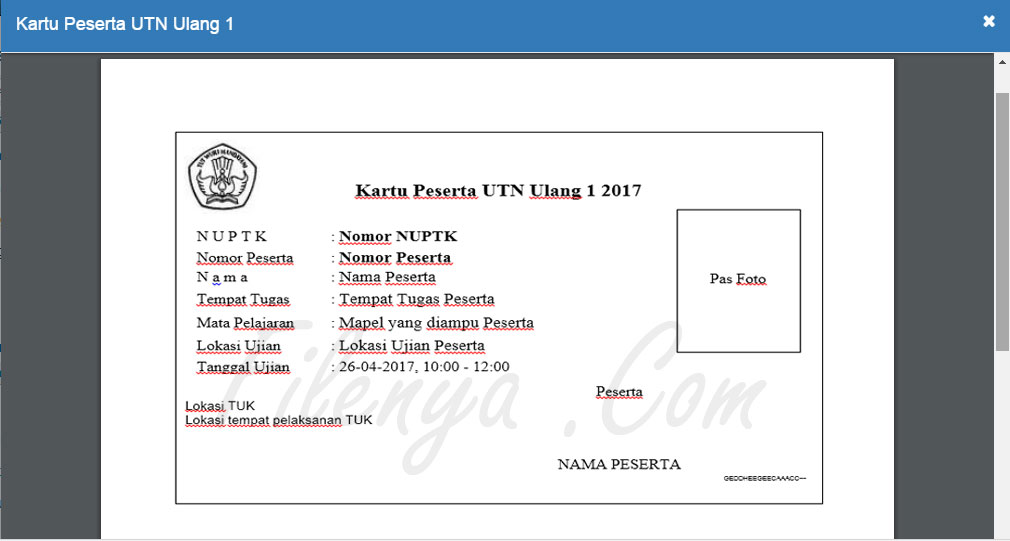 5 Langkah Cara cetak Kartu Peserta UTN Ulang 2017 - FileNya