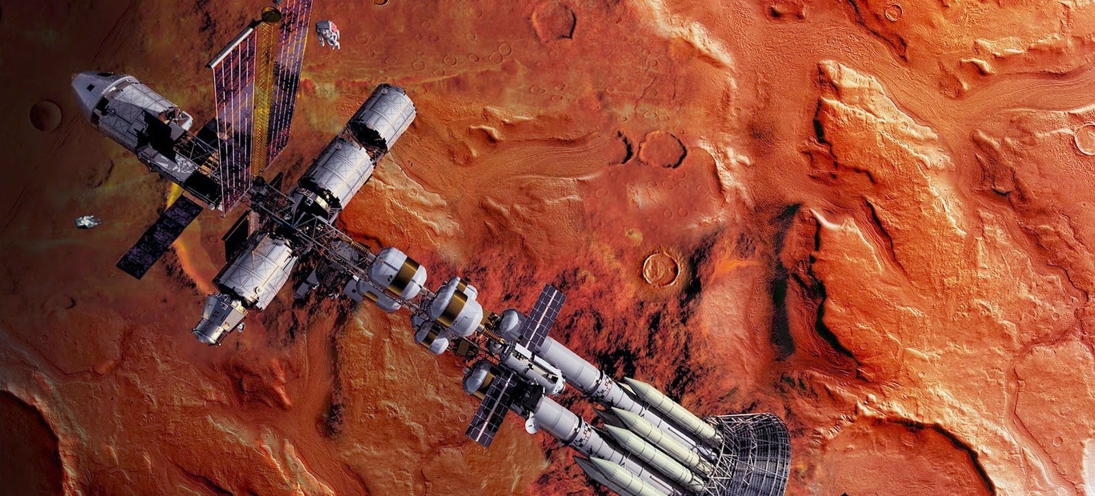 Spaceship in Mars orbit