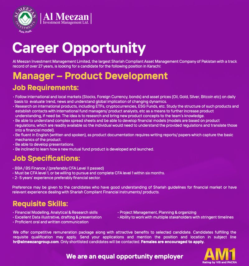 Al Meezan Investments Jobs for Manager_ Product Development