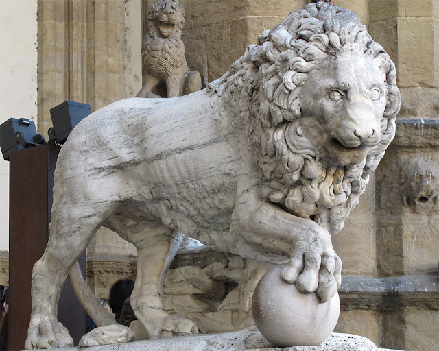 Medici lion by Giovanni di Scherano Fancelli, Loggia dei Lanzi, Piazza della Signoria, Florence