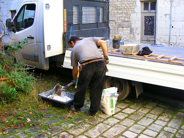 Mixing lime mortar, Indre et Loire, France. Photo by Loire Valley Time Travel.