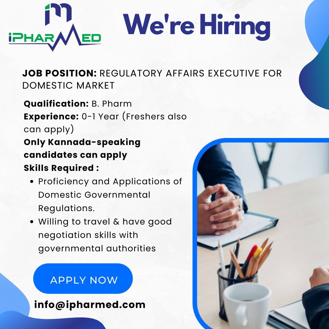 Job Availables, Ipharmed Job Vacancy For Fresher For  Regulatory Affairs Department