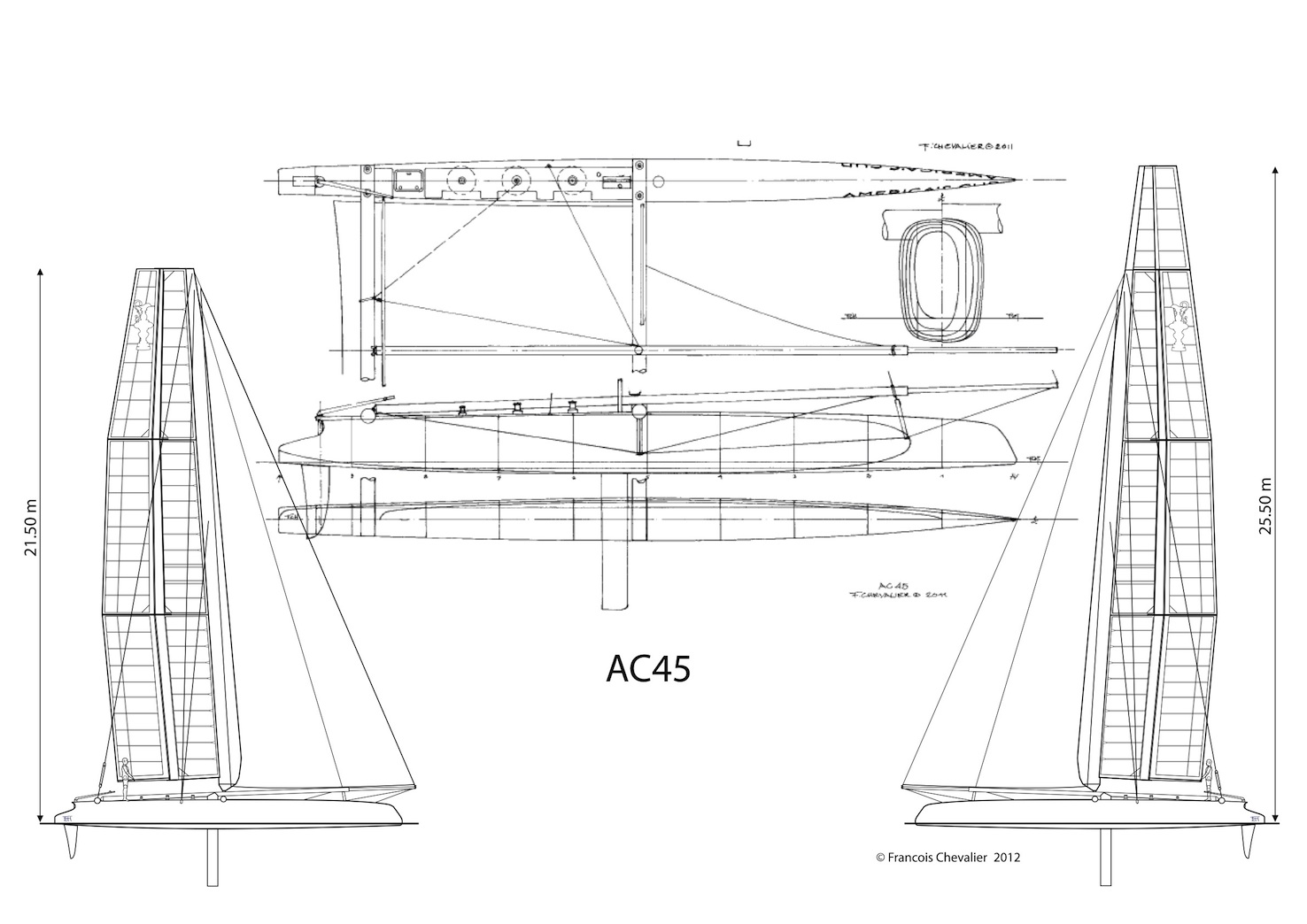  AMERICA'S CUP - AC45 PLANS - AC45 LINES AND SAIL PLAN - ACWS CATAMARAN