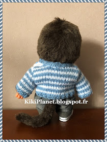 pull marinière fait main, kiki, monchhichi, handmade, fait main, bebichhichi, tricot, vêtement, knitting, poupée, vintage 