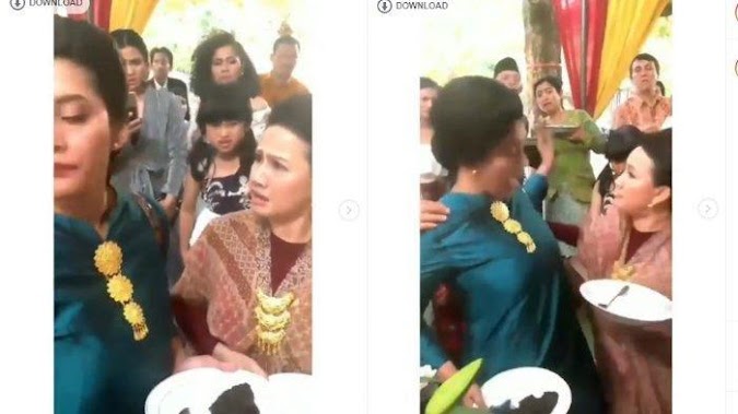 Viral , Bertengkar Di Pesta Pernikahan Dua Wanita Ini Saling Dorong Saat Makan