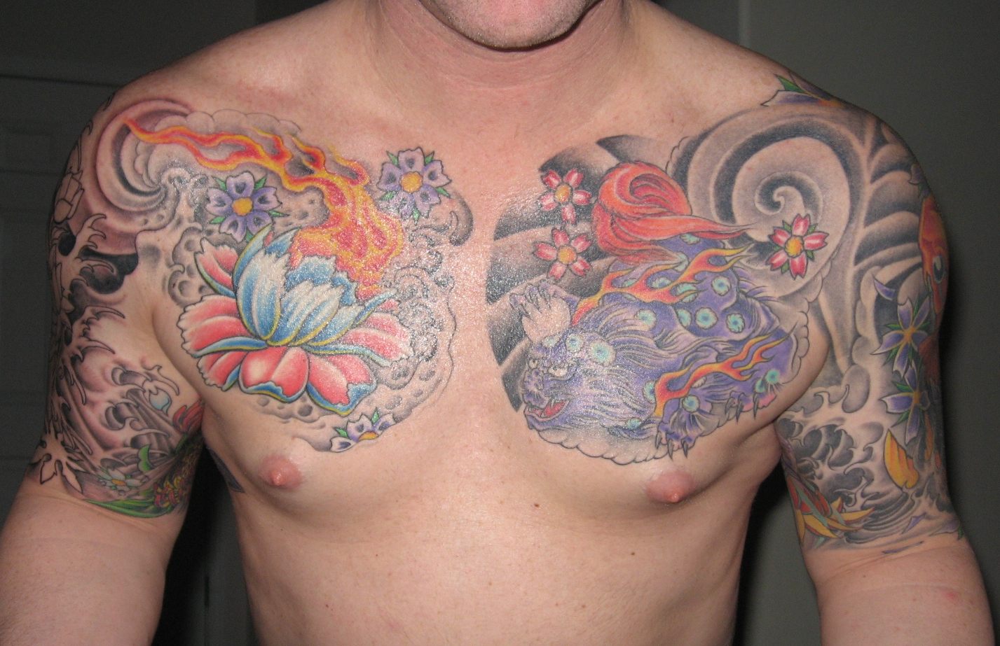 Tribal Flower Tattoos On Chest Men