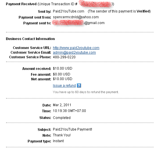 Proof 10$ payout from Paid2Youtube