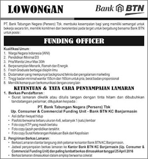 lowongan bank btn april 2016