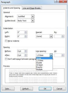 Cara mengatur spasi/jarak ketikan di word 2007