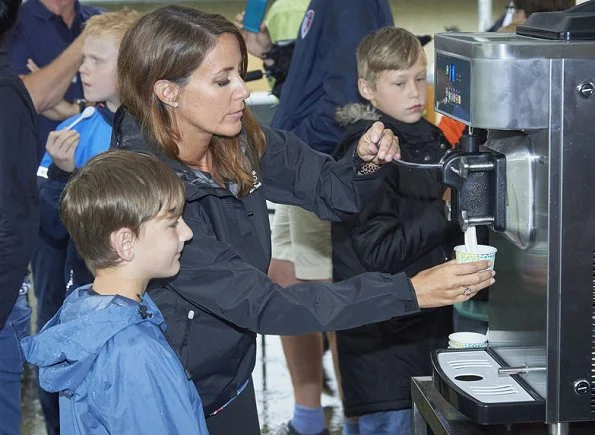 Princess Marie visited Helsingor Holiday Village. Princess style, diamond earrings By Malina boot, Hugo Boss blouse