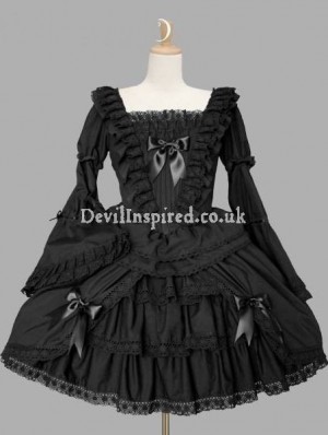 Vintage Black Trumpet Sleeves Gothic Lolita Dress