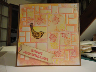 Autumnal anniversary card with bird and leaves