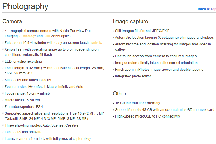 Nokia 808 PureView spécifications