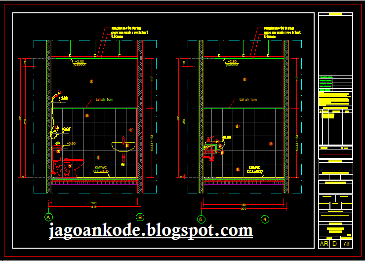 Detail Kamar Mandi WC 2M X 2M Gambar Kerja File Autocad 