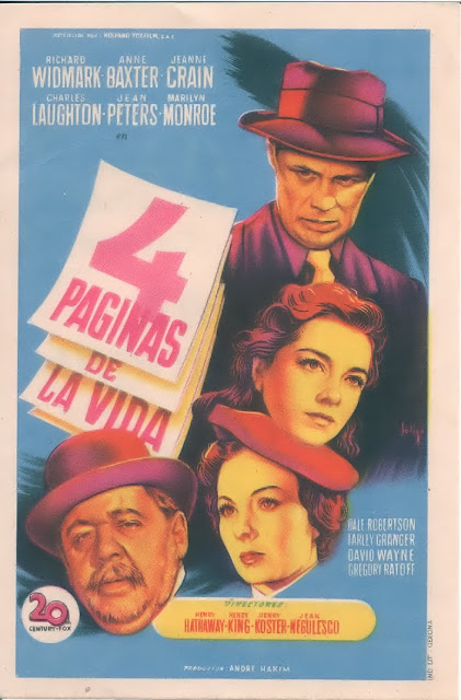 Programa de Cine - 4 Páginas de la Vida - Richard Widmark - Anne Baxter - Jeanne Crain - Marilyn Monroe