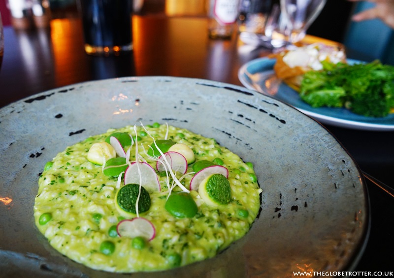 Pea and Goats Cheese Risotto at Cocina Restaurant in Chesterfield