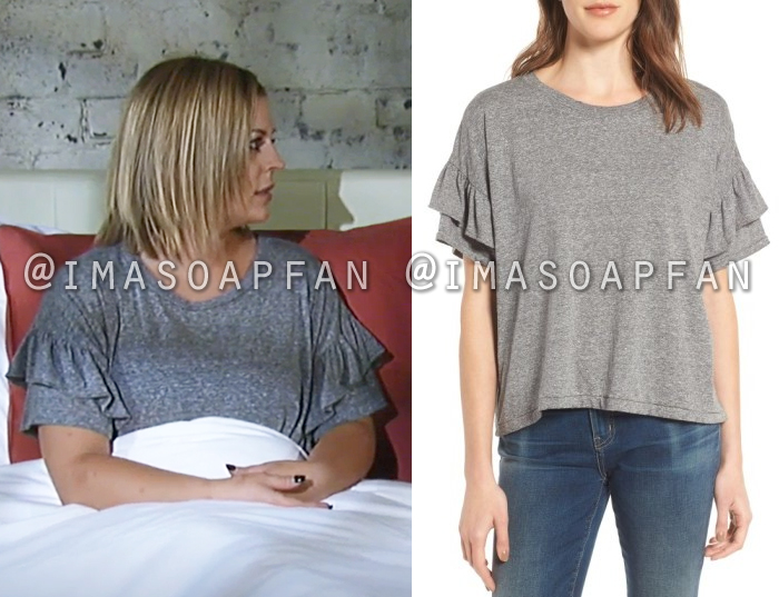 Maxie Jones, Kirsten Storms, Grey Tee with Ruffled Sleeves, General Hospital, GH