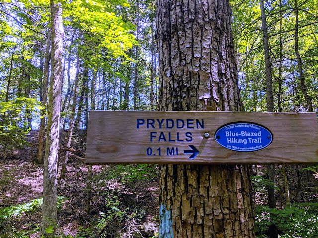 Prydden Falls signage blue trail Paugussett State Forest  