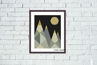 Mountains landscape abstract geometric cross stitch ornament pattern