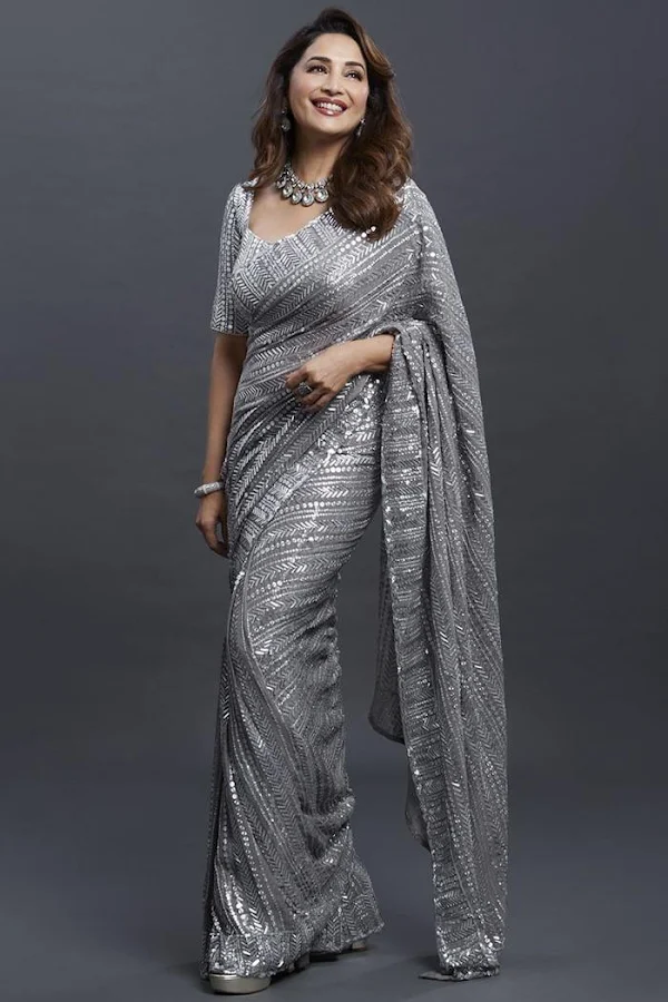 madhuri dixit silver saree hot bollywood actress