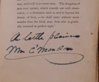 Last page of Nature with note, "A Little Plainer Mr. Emerson."