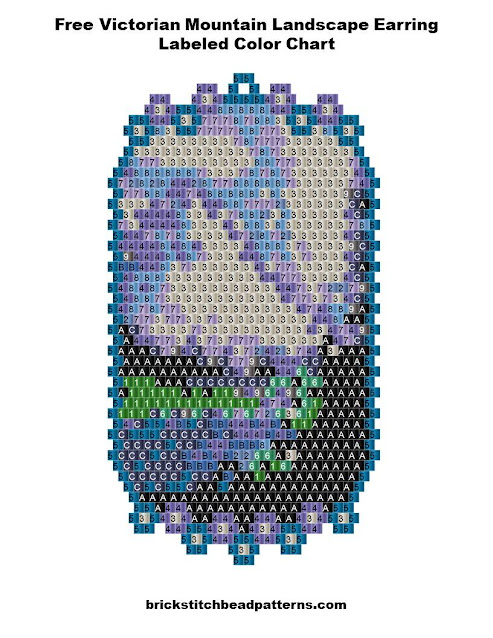 Free Victorian Mountain Landscape 3 Seed Bead Earring Pattern Labeled Color Chart