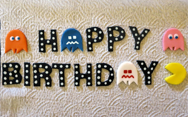 Nerdy Thirty Cake - Fondant Pac-Man Style 'HAPPY BIRTHDAY' & Character Decorations