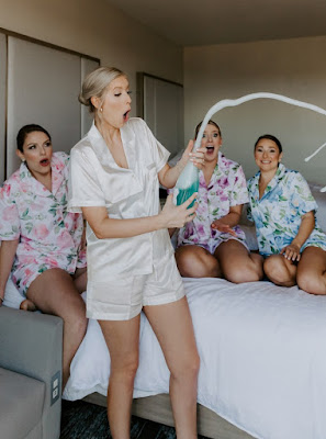 brides reaction to popping champagne