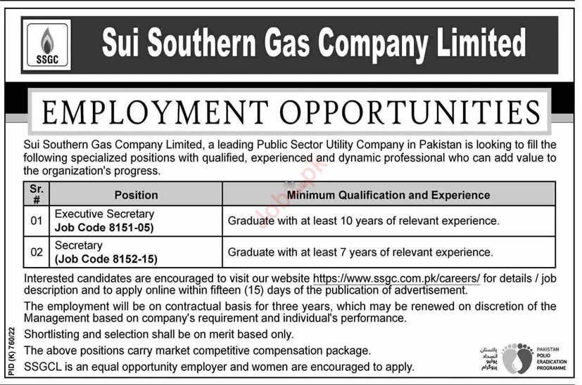 Sui Southern Gas Company Limited Job 2022