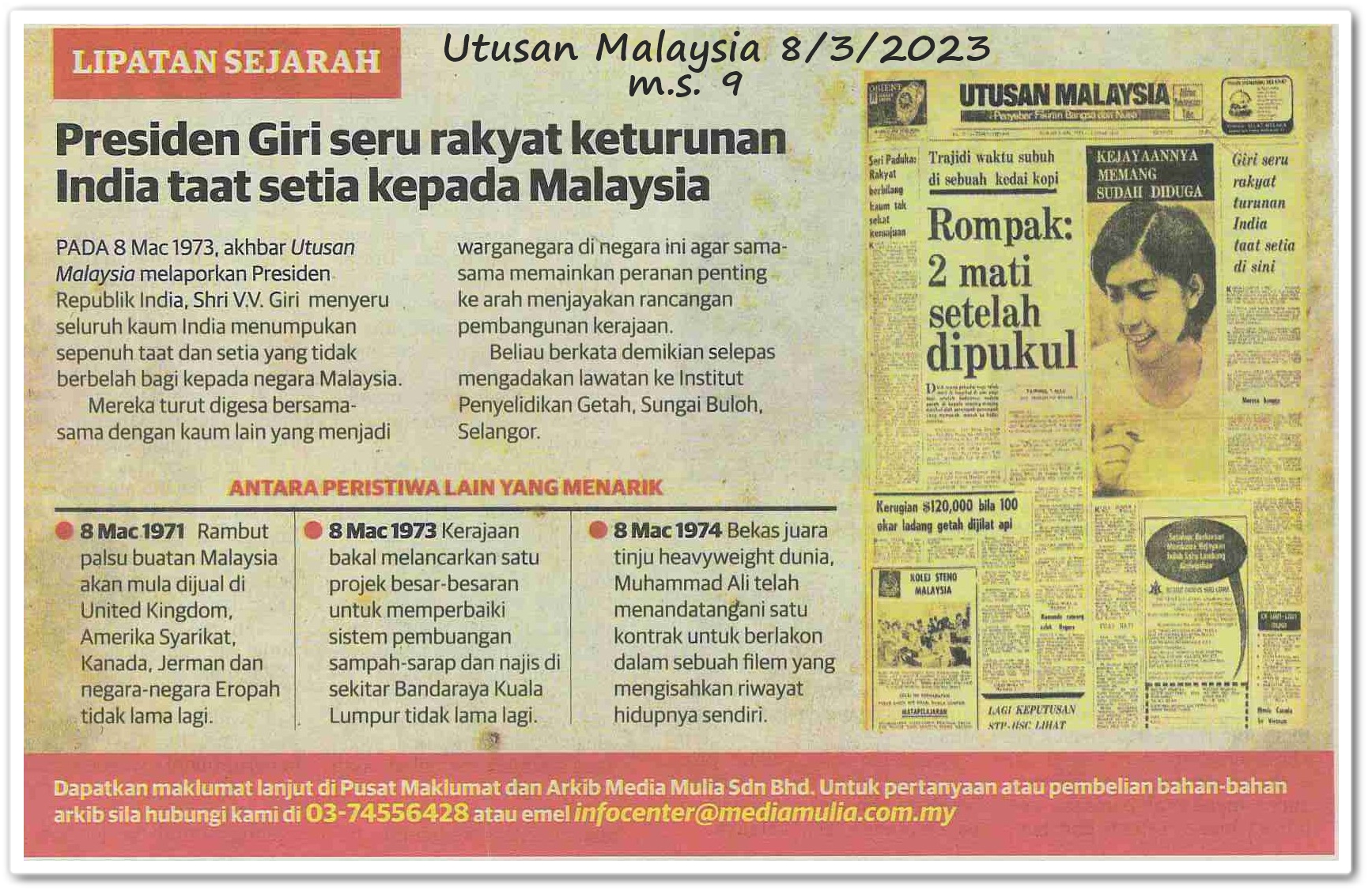 Lipatan sejarah 8 Mac - Keratan akhbar Utusan Malaysia 8 Mac 2023