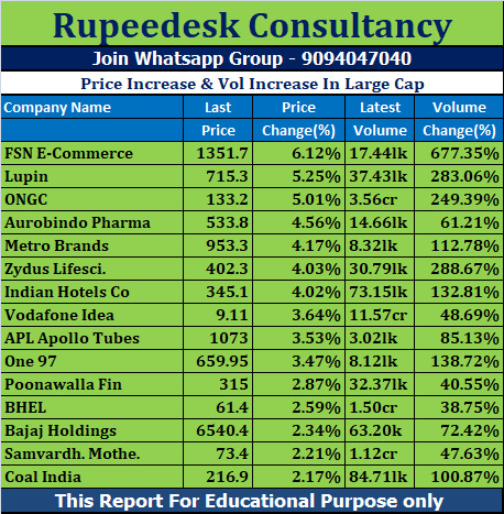 Price Increase & Vol Increase In Large Cap