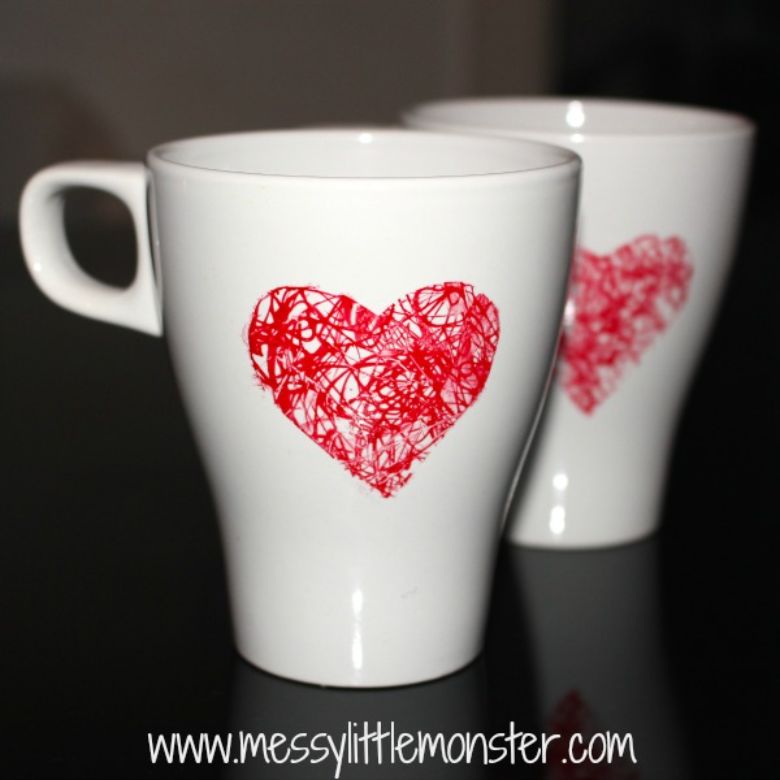 heart scribble mug - preschool mothers day crafts