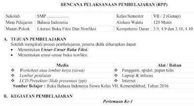 Contoh RPP Satu Lembar Bahasa Indonesia Literasi Buku Fiksi dan Non Fiksi