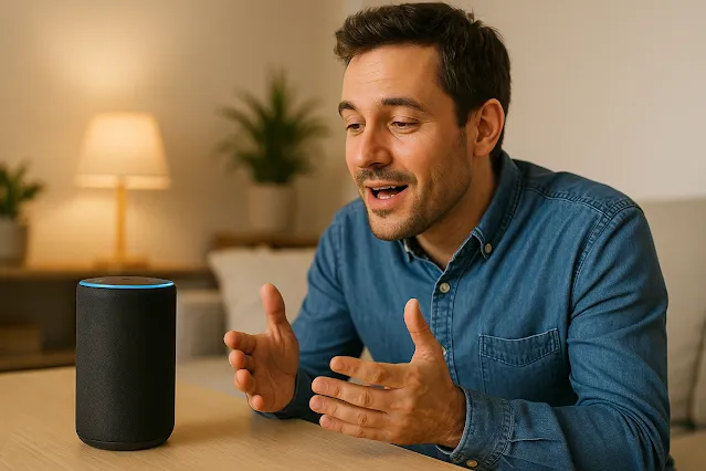 مساعد صوتي ذكي Amazon Echo يعمل في غرفة معيشة