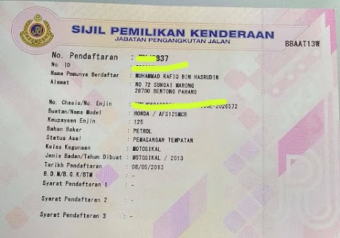 tukar nama kereta 2018