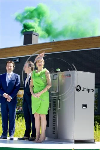 Queen Maxima at the opening of the new office of Unipro, wore Natan dress