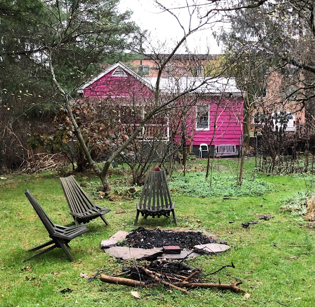 backyard with a fire pit