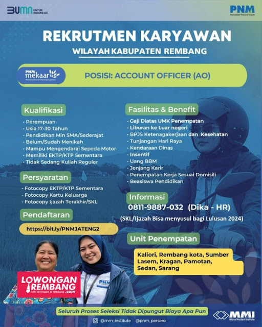 Puluhan Lowongan Kerja Pegawai Account Officer BUMN PT Micro Madani Institute PNM Mekaar Rembang