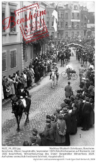 NLEZ_FA_002 Bensheim, Obere Hauptstraße, Winzerfestumzug September 1929, Nachlass Elisabeth Zehnbauer, Stoll-Berberich 2024