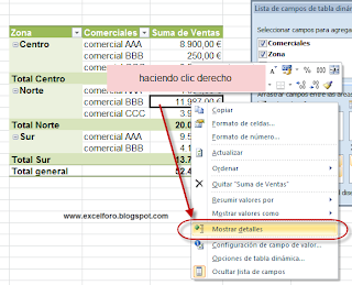 Mostrar detalle de una Tabla dinámica en Excel.