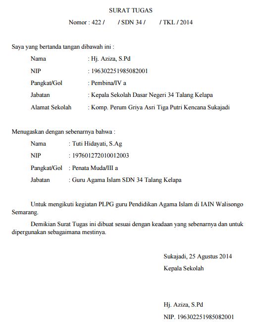 Contoh Surat Tugas Kepala Sekolah Untuk Guru Mata Pelajaran Sd Kegiatan Plpg