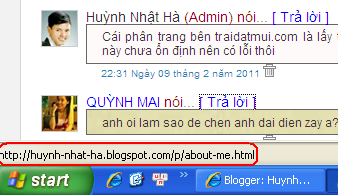 Chỉ định liên kết đến trang giới thiệu cho người nhận xét là Admin