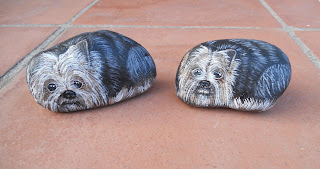 piedras pintadas a mano con perro Yorkshire