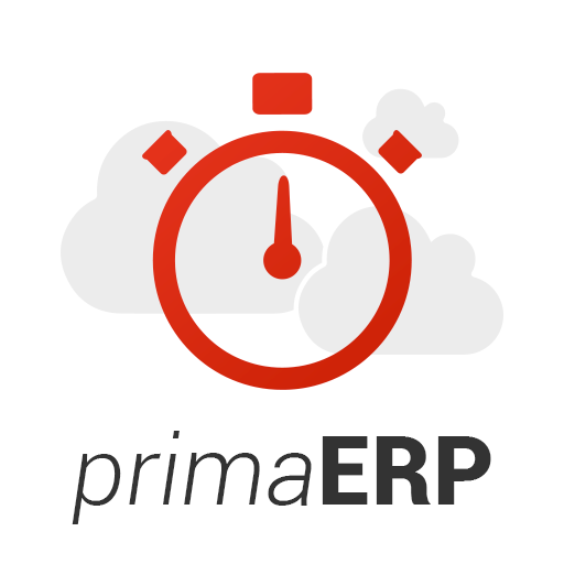 Logo von primaERP- Wolken und Stoppuhr