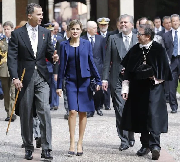 Queen Letizia attend 2016 Cervantes Awards Ceremony. Letizia wore Felipe Varela Dress and Tous Jewelers