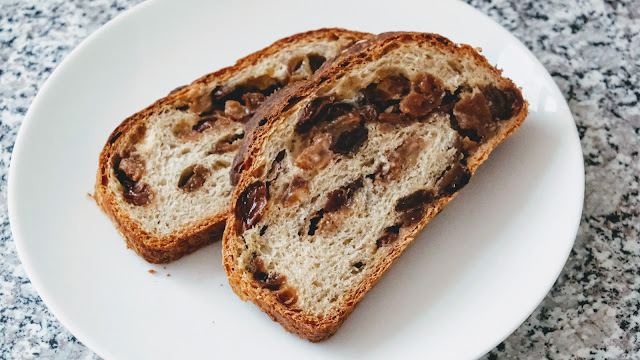 English Sultana Bread on a small white plate