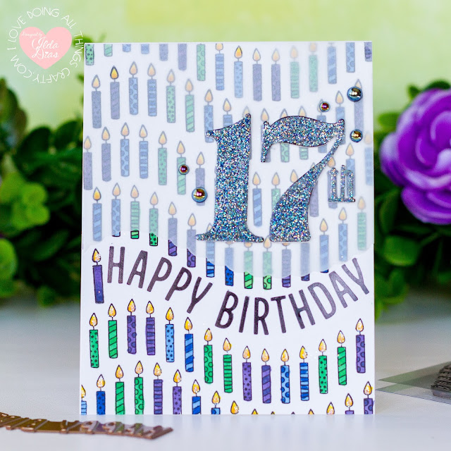 Glimmer Hot Foil Kit of the Month,  Spellbinders, Around the Bend, Curved Glimmer Border and Sentiments, Card Making, Stamping, Die Cutting, handmade card, ilovedoingallthingscrafty, Stamps, how to, Birthday Card, Thank you