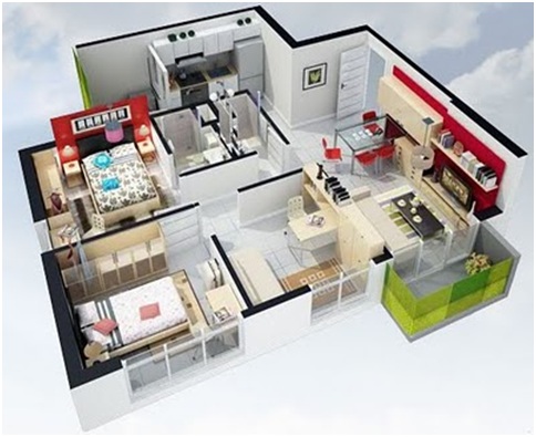 3D home plans for free. Small house and apartment plans.