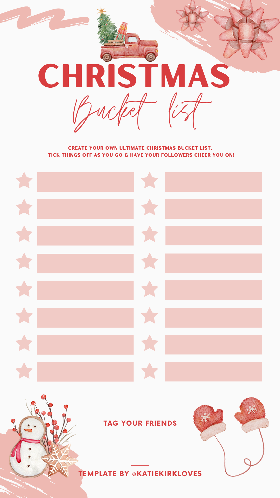 Instagram Story Templates by UK Creator Katie Kirk Loves. These are Christmas themed templates you can use for fun, you share them on your Instagram story, fill them in and share with friends. They include Christmas themed this or that, Christmas bingo, Christmas bucket list challenge and which Christmas Activity is for you?