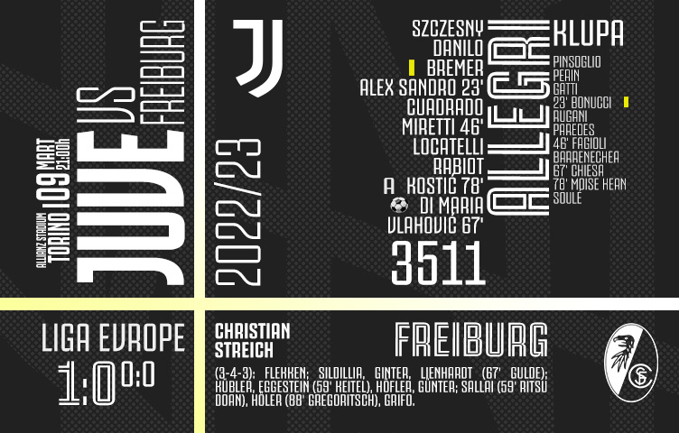 Liga Evrope 2022/23/ 1/8 finala / Juventus - Freiburg 1:0 (0:0)